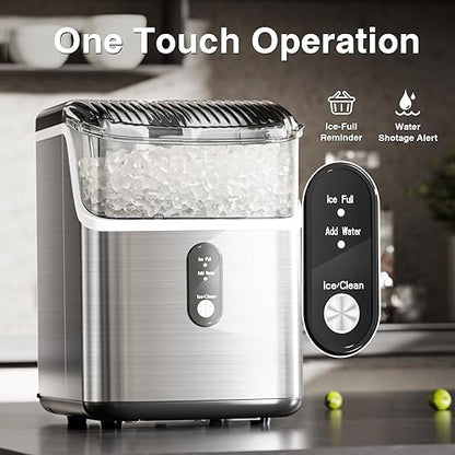 Nugget Countertop Ice Maker with Soft Chewable Pellet Ice, Automatic Cleaning, 34Lbs/24H, Pebble Ice Machine with Ice Scoop, Sonice Ice, One Click Operation for Office/Home/Bar(Stainless Steel Silver)