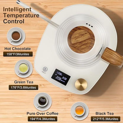 Electric Kettle Gooseneck, Water Electric Kettle with Intelligent Temperature Control Quick Heating 304 Stainless Steel for Coffee Tea Boil Hot Water 1000W 30oz 900ml(Creamy White)