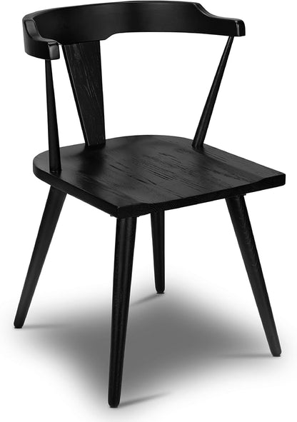 POLY & BARK Mid Century Modern Enzo Black Dining Chair – Solid Oak Wood Splat Back Chair, 18" Seat Height, 32" Tall – Stylish MCM Kitchen & Dining Room Chair