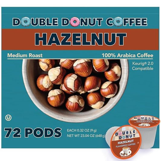 Double Donut Hazelnut Flavored Coffee Pods, Medium Roast Coffee, Compatible with Keurig K Cups Brewers, 72 Count (Pack of 1)
