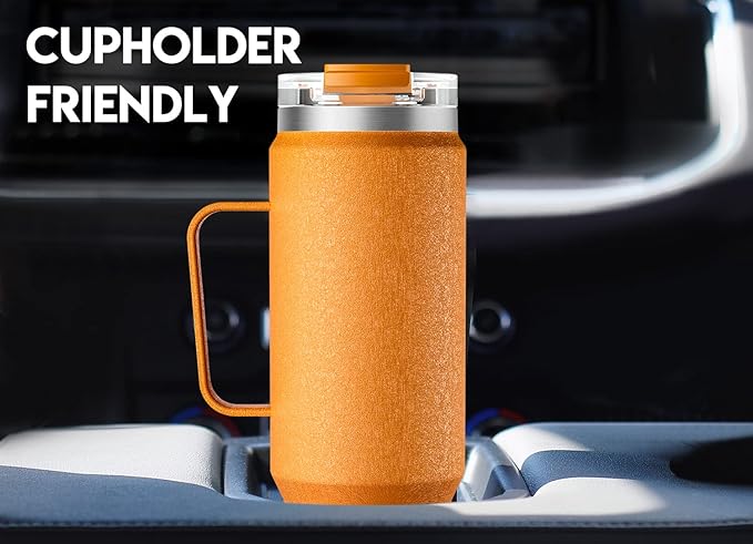 Meoky 40oz Tumbler with Handle, Stainless Steel Travel Mug with 2-in-1 Straw and Sip Lid, Vacuum Insulated Coffee Mug, 100% Leak Proof, Keeps Cold for 34 Hours or Hot for 10 Hours (Maple)