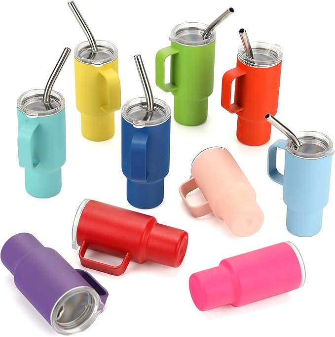 Cute Shot Glasses with Handle 2 oz, Mini Shot Tumbler with Lid and Straw, Kawaii Insulated Tumblers for Espresso Coffee Spirits Cute Stuff Funny Gifts, 10 Pack