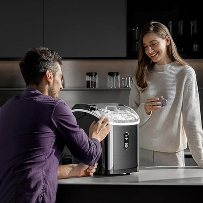 Kismile Nugget Ice Makers Countertop, Portable Sonic Ice Machine with Chewable Ice, 35Lbs/24H, Pebble Ice Maker with Self-Cleaning/One-Click Operation, Crushed Ice Maker for Home(Black)