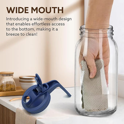 Glass Pitcher with Lid, 64 OZ Mason Jar Pitcher Double Leak Proof, 2 Quart Breast Milk Storage Containers for Fridge, Wide Mouth Glass Jar for Sun Tea, Juice, Cold Brew Coffee