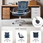 Load image into Gallery viewer, Mid-Back Ergonomic Leather Office Chair, Modern Upholstered Executive Desk Chair with Gold Frame Armrest Computer Task Chair (Dark Blue &amp;Silver Legs)