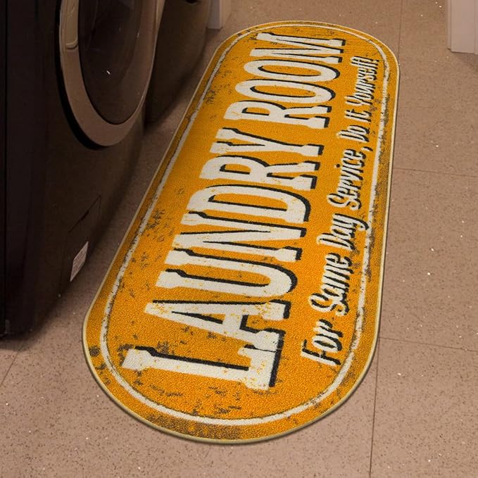 Ottomanson 20" x 59" Oval Laundry Room Rug - Non-Slip Mat for Laundry & Mudroom - Durable, Stain-Resistant, and Easy to Clean Perfect for High-Traffic Areas - Runner Rug for Entryway Bathroom, Yellow