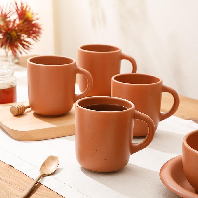Bloomhouse - Two Time Oprah's Favorite Things Winner - Corsica Clay 4-Piece Mug Set – Burnt Apricot Terracotta Stoneware Coffee & Tea Cups, Durable Ceramic Drinkware