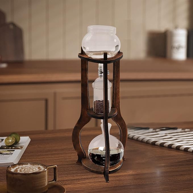 Iced Coffee Cold Brew Drip Tower Coffee Maker Ice Coffee Machine Cold Brew Dripper Iced Coffee Brewer Maker for Home, Shops, Cafes, Offices, 6-8 cup (Brown)