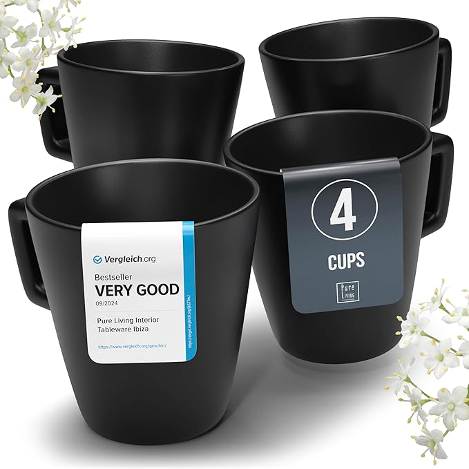 Stoneware Coffee Mugs Set of 4, Stylish Black Matte, 10.5 Oz Ceramic Cups, Dishwasher and Microwave Safe, Large Mugs