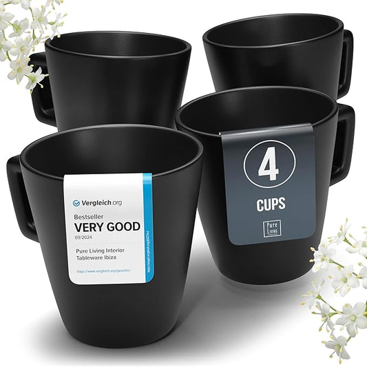 Stoneware Coffee Mugs Set of 4, Stylish Black Matte, 10.5 Oz Ceramic Cups, Dishwasher and Microwave Safe, Large Mugs