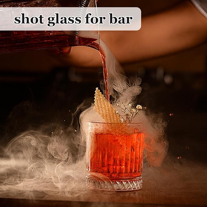 Ruckae 12 Pack 2.5oz Round Ribbed Shot Glasses - Clear Glass with Textured Stripes for Stylish Drinking - Perfect for Whiskey,Vodka,Rum and Cocktails - Ideal for Bars,Restaurants and Home Use