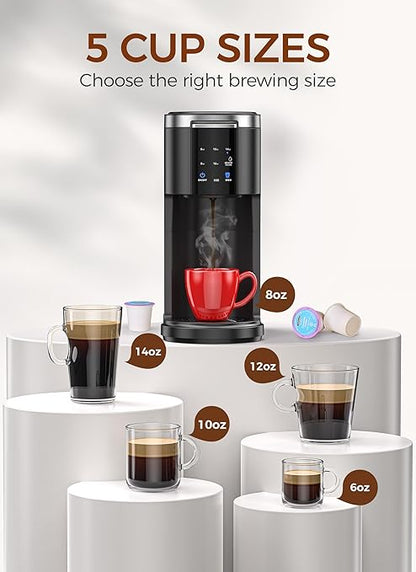 COWSAR Single Serve Coffee Maker, K Cup Coffee Brewer for Capsule and Ground Coffee, Capsule Coffee Machine with 40 Oz Water Tank, Instant-Heat, 5 Brew Sizes Up To 14 Oz, Black