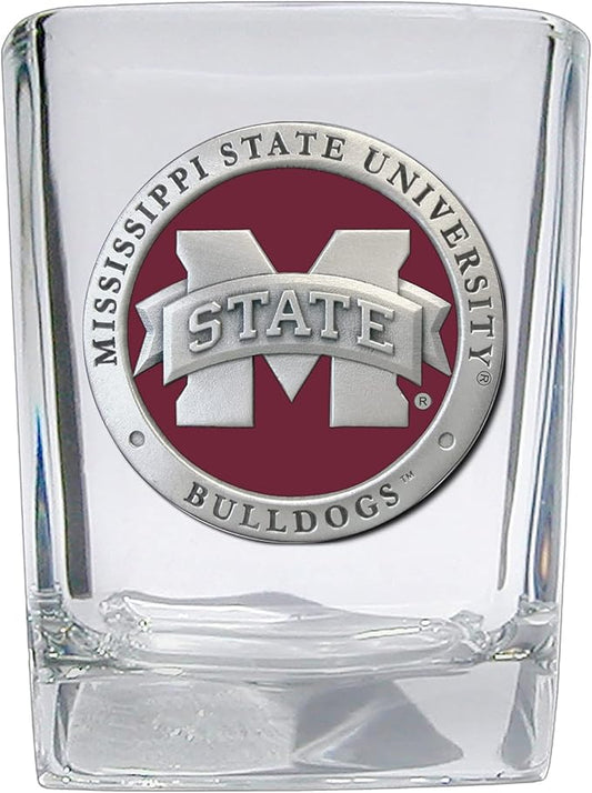 Heritage Pewter Mississippi State University Square Shot Glass | Hand-Sculpted 1.5 Ounce Shot Glass | Intricately Crafted Metal Pewter Alma Mater Inlay