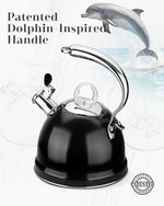 Load image into Gallery viewer, Harriet Tea Kettle Stovetop, 2.5 QT Whistling Stainless Steel Teapot, 3-Layer Base, Unique Ergonomic Handle, Includes Pot Holder &amp; Mat, Electric/Induction/Gas Stovetops Applicable, Black