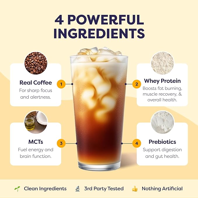 Tiramisu Protein Iced Coffee - Premium Whey Protein & Instant Iced Coffees - 100% Natural Cold Brew- Zero Artificial Flavors & Sweeteners, 80 mg Caffeine Per Serving, No Added Sugar, 20 Servings