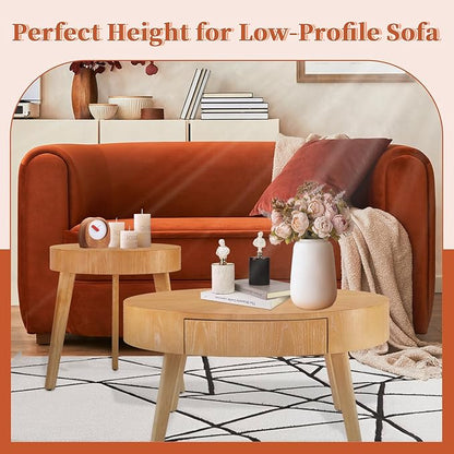 Round Wood Coffee Table for Living Room, Modern Farmhouse with Drawer, Solid Boho Circle Table with 4.5” Thick Tabletop, 31.5" L x 31.5" W x 15.87" H