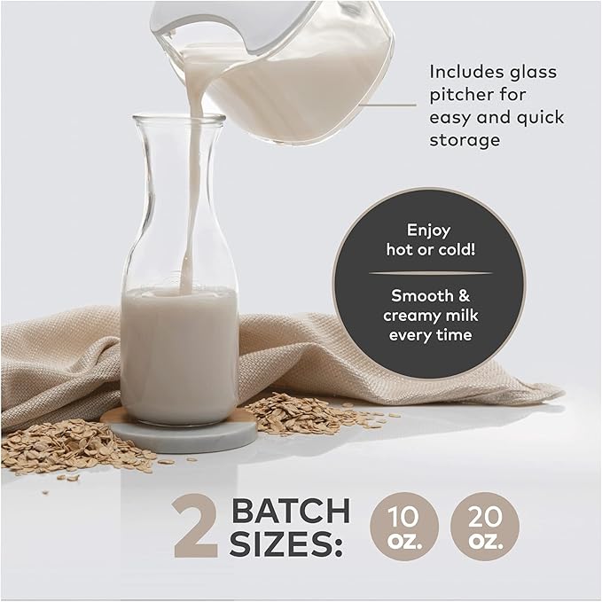 ChefWave Milkmade Non-Dairy Milk Maker – 6-in-1 Plant-Based Milk Machine for Almond, Oat, Soy, Cashew, Coconut & Macadamia – No Soaking, Auto-Clean, Delay Start, Glass Pitcher – White