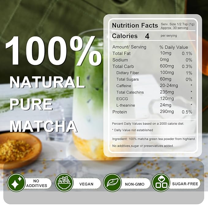 Letstay Ceremonial Grade Matcha Powder Highland Matcha Tea Organic Matcha Green Tea - Premium 1st Harvest - Zero Sugar, Halal Certified & SGS Certified & FSSC 22000, 30g (1.05oz) Tin