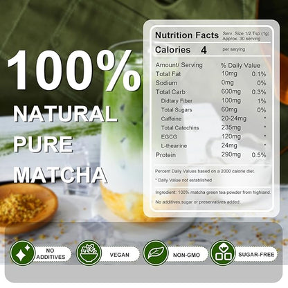 Letstay Ceremonial Grade Matcha Powder Highland Matcha Tea Organic Matcha Green Tea - Premium 1st Harvest - Zero Sugar, Halal Certified & SGS Certified & FSSC 22000, 30g (1.05oz) Tin