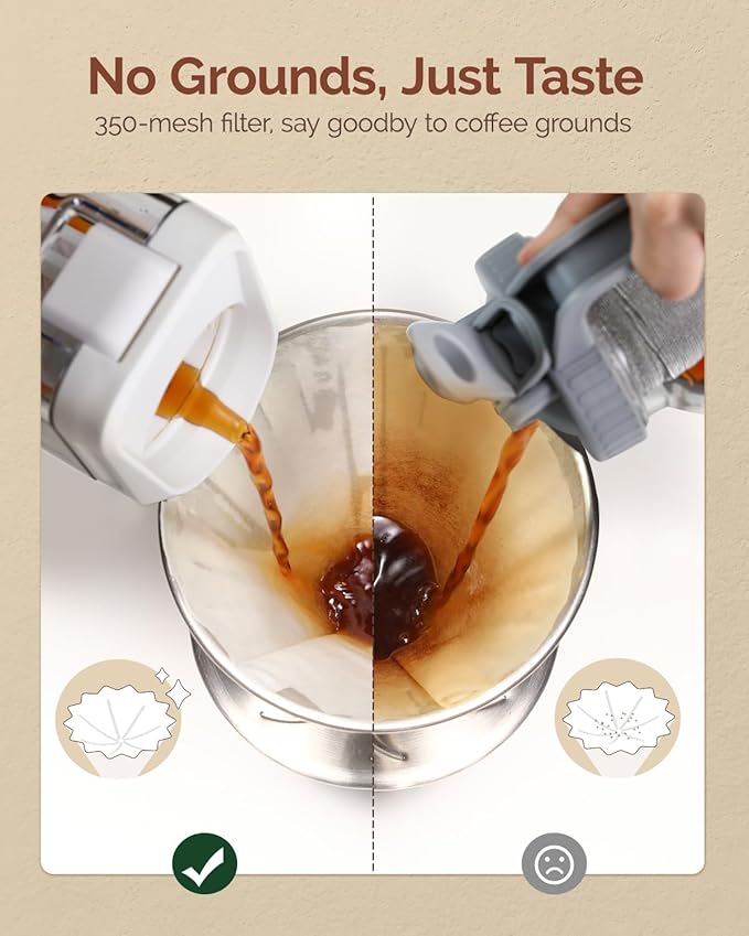 Maestri House Compact Cold Brew Coffee Maker, 64oz Iced Tea and Coffee Maker Brewer Space Saving Tritan Pitcher, 350 Mesh Filter, 100% Leak-Proof