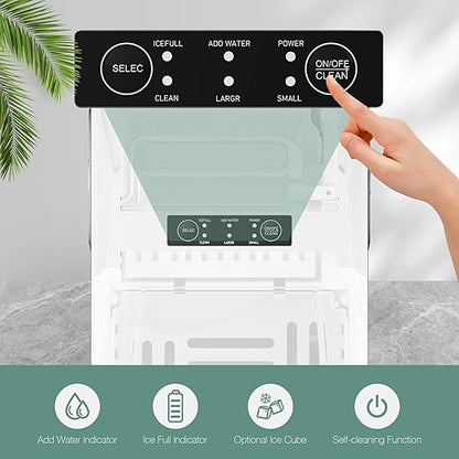 SMUG Ice Makers Countertop with Handle, Portable Ice Machine, 9 Bullet Ice Cubes in 6 Mins, 26lbs in 24Hrs, Auto-Cleaning, with Basket and Scoop, for Home, Kitchen, RV, Camping, White