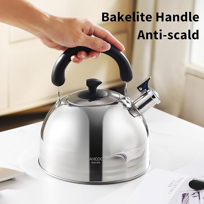 Whistling Tea Kettle for Stovetop, 5L Stainless Steel Tea pot Kettles,Striped frosted water pot, Large kettle teapot with Cool Touch Ergonomic Handle(Mirror Polish)