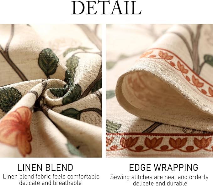 Designer Floral Long Rectangular Tablecloth,French Linen Light Beige Indoor Table Cloth,Fall Wrinkle Resistant Decor Tablecloths for Dining Thanksgiving Kitchen Party,63"*94"-Flora A