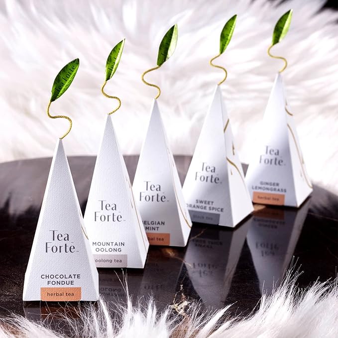 Tea Forte Winter Chalet Petite Presentation Box Tea Gift Set Sampler, 10 Count, 2 of Each Variety Individually Wrapped Handcrafted Pyramid Infuser Bags