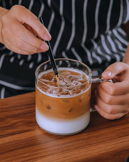 LUXU Glass Coffee Mugs Set of 4,14 oz Clear Coffee Cups,Hand Blown&Seamless Design,Heat Resistant and Explosion-Proof,Lightweight Tea Mugs with Anti Scald Handle Ideal for Home,Cafe