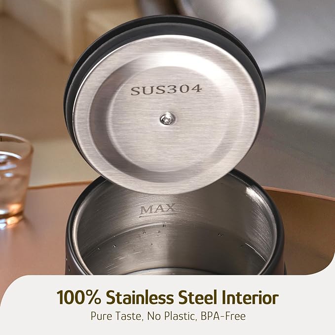 Hazel Quinn Gooseneck Electric Kettle - 0.8L / 27oz, Precise Temperature Control, 4-Hour Keep Warm, 1000W Fast Boil, 304 Stainless Steel Interior, Ideal for Coffee & Tea - Black