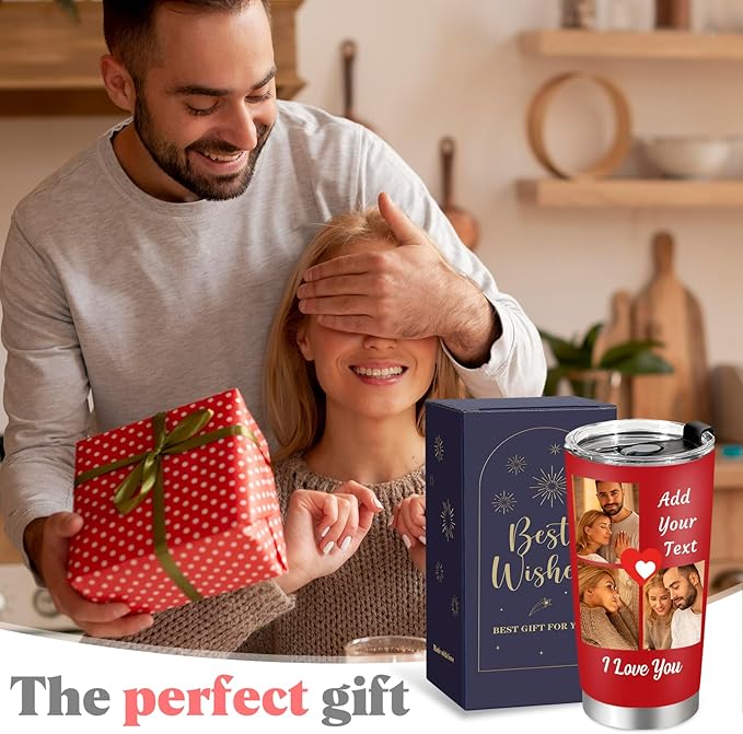 Personalized Tumbler with Pictures Text, Custom Photo Stainless Steel Coffee Tumbler, Coffee Travel Mug Cup 20 Oz Custom Gifts for Fathers Day Christmas Birthday for Dad Mom Kids