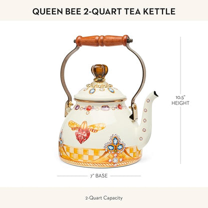 MACKENZIE-CHILDS 2-Quart Enamel Tea Kettle, Cute Tea Kettle for Stovetop, Queen Bee
