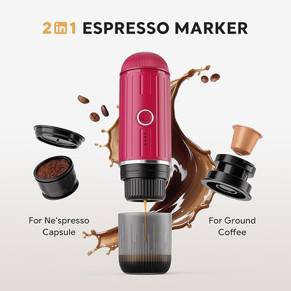 Portable Electric Espresso Machine, Travel Coffee Maker for Camping, Car Self-Heating Coffee Machine with USB-C, Compatible With NS Capsules & Ground Coffee, Portable Coffee Maker for Hiking,RV,Office