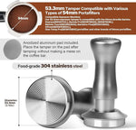 Load image into Gallery viewer, MEION Espresso Tamper 53.3mm Coffee Tamper, Calibrated Dual Spring Loaded Barista Tamper with Stainless Steel Base, Comes with aluminum storage pad (53.3MM, Silver)