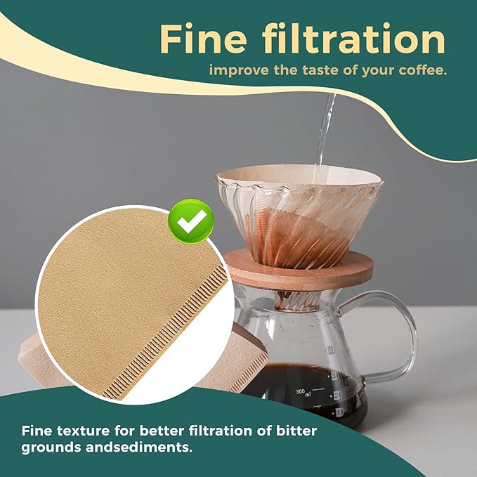 HAPIGO Easy-Dispensing Natural Brown Cone Coffee Filters V02 Size, 100 Count - Unbleached Paper Filters for Pour Over Brewing, Compatible with Chemex, Hario V60 & More，Box for Easy Use & Tidy Storage
