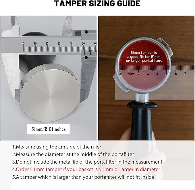 51mm Coffee Hand Tamper 304 Stainless Steel Base Professional Espresso Press for Portafilter Coffee Machine Barista Tool (51mm)