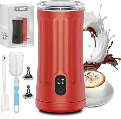 Milk Frother, 4-in-1 Electric Milk Frother and Steamer, Automatic Hot and Cold Foam Maker and Milk Warmer for Coffee, Latte, Cappuccino, Macchiato, Hot Chocolate(Cardinal Red)