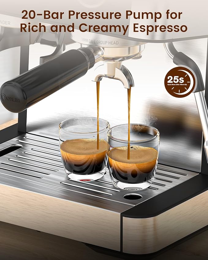 (2025 Upgrade) 20 Bar Espresso Machine with Built-in Anti-Clog Coffee Grinder, Expresso Coffee Machines with Milk Steam Wand/Frother/Tamping Tools,Espresso Maker with Grinder for Lattes, Cappuccinos