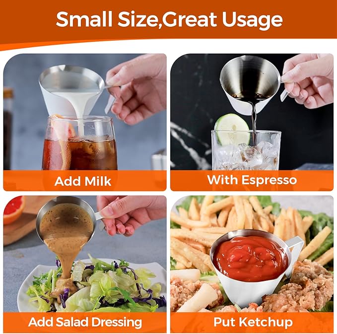 YARRAMATE 2Pcs Stainless Steel Espresso Shot Cup, Double Spout Metal Espresso Measuring Cup with V-Shaped Mouth, Espresso Accessories, 3.4OZ/100ML (White)