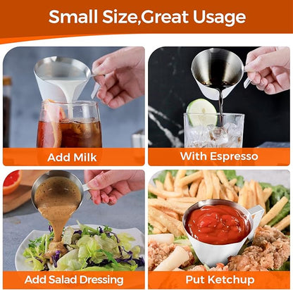 YARRAMATE 2Pcs Stainless Steel Espresso Shot Cup, Double Spout Metal Espresso Measuring Cup with V-Shaped Mouth, Espresso Accessories, 3.4OZ/100ML (White)