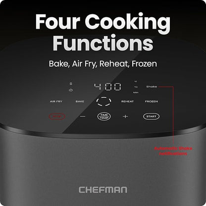 Chefman TurboX 4-in-1 Air Fryer, 5-Quart Airfryer for Extra Crispy Chicken, Fries, Wings, and More, Air Fry, Bake, Reheat, and Frozen Functions, Digital Touch Controls, Dishwasher Safe - Gray