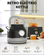 Load image into Gallery viewer, Amaste Electric Kettle, Retro Electric Tea Kettle With Thermometer, 57 Oz Hot Water Kettle For Coffee &amp; Tea, 304 Stainless Steel, 1500w Fast Boiling, Auto Shut-Off &amp; Boil Dry Protection, Black