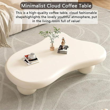 Cloud Coffee Table, Modern Coffee Table for Living Room Apartment, Cartoon Irregular Indoor Tea Table, Cute End Table with Ball 3 Legs, Easy Assemble,White l47.2