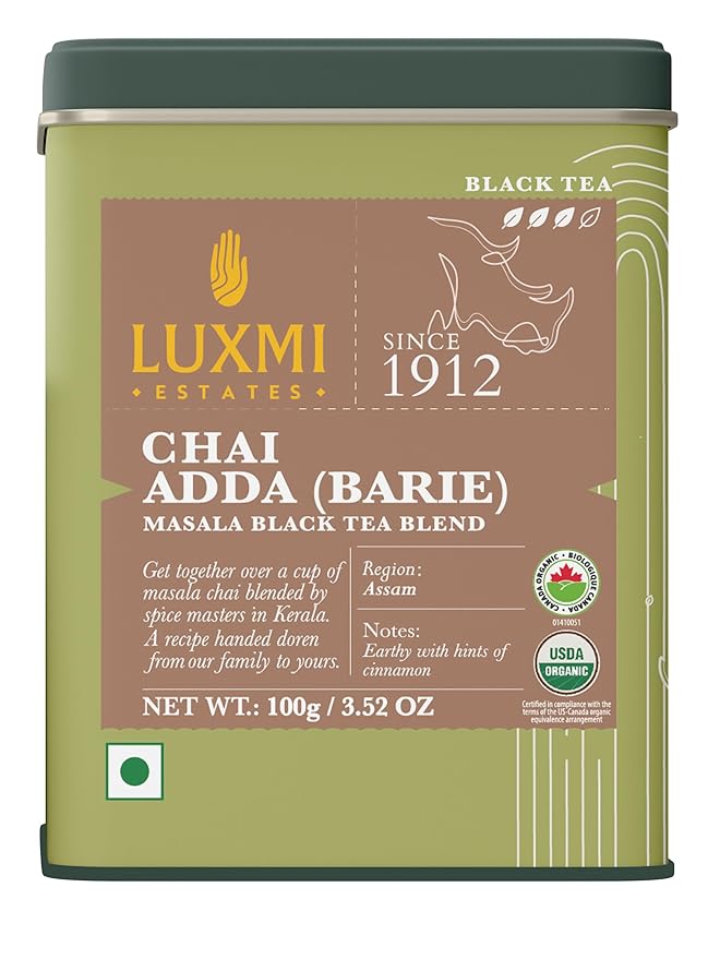 Luxmi Estates Chai Adda-Bari 100gm Tin | Masala Chai | Certified Organic Black Tea
