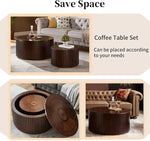 Load image into Gallery viewer, Round Coffee Table Set of 2, Nesting Coffee Tables with Removable Lid, Mid Century Modern Wooden End Table with Large Storage Space for Living Room