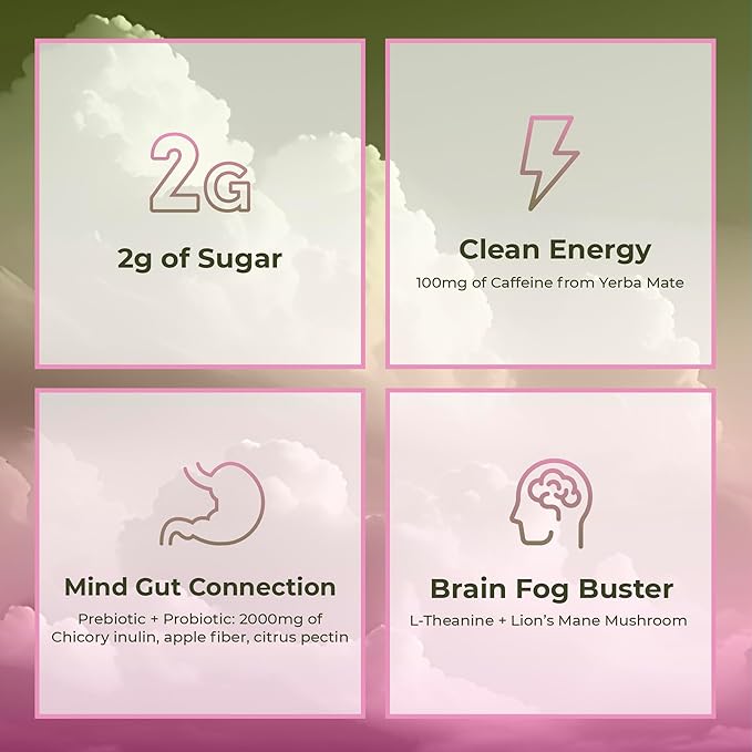 Yerba Magic - Yerba Mate Instant Tea Powder, 3-in-1 Super Drink - Clean Energy, Brain Fog Buster, and Gut Health Powered by Nootropics, Prebiotics and Probiotics | Strawberry Matcha 30 Servings