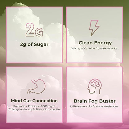 Yerba Magic - Yerba Mate Instant Tea Powder, 3-in-1 Super Drink - Clean Energy, Brain Fog Buster, and Gut Health Powered by Nootropics, Prebiotics and Probiotics | Strawberry Matcha 30 Servings