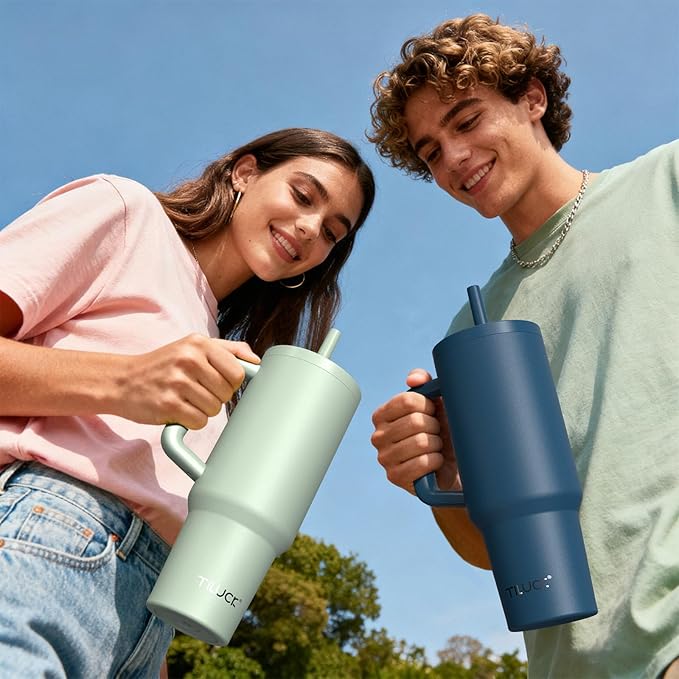 TILUCK 30 oz Tumbler with Handle, Vacuum Insulated Stainless Steel Travel Mug with 100% Leak-Proof Silicone Straw Lid, Cupholder Friendly Water Bottle(LightPurple, 30oz)