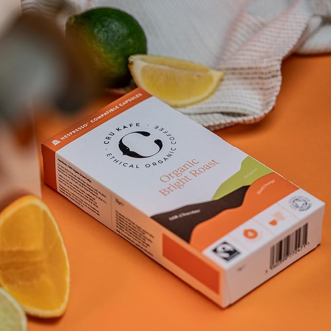 Cru Kafe Bright Roast USDA Organic Espresso Coffee Capsules (50 Pods) Fairtrade Coffee Pods Compatible with Nespresso Original Line and Pixie Machines
