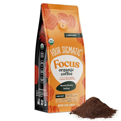 Four Sigmatic Focus Mushroom Coffee | Organic Ground Coffee with Lion's Mane Mushroom and Chaga for Better Focus and Immune Support | 12oz Bag